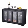 Black Sideboard Buffet Dining Storage Cabinet with 2 Glass Sliding Doors