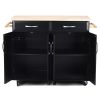 Black Kitchen Island Storage Cabinet Cart with Wood Top and Wheels