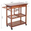 Kitchen Island Cart with Wine Rack and Wooden Cutting Board Top