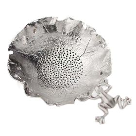 Tin Lotus Leaf Frogs Tea Strainer Handmade Patterned Tea Infuser Chinese Style Tea Strainer Tea Filter Kung Fu Tea Accessory,Silver