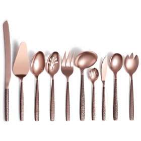 ReaNea Rose Gold Silverware Serving Set 10-Pieces, Stainless Steel Flatware Cutlery Serving Utensil Set