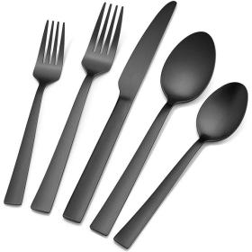 VeSteel 40-Piece Matte Black Silverware Set, Stainless Steel Flatware Set Service for 8