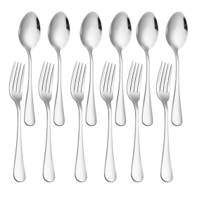 Emlimny 12-piece Forks(8 inch) and Spoons(7 inch) Silverware Set, Food Grade Stainless Steel Flatware Cutlery Set for Home, Kitchen and Restaurant