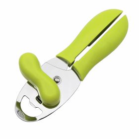 Manual Can Opener Multi-Function 4-in-1 Stainless Steel Handy Can Bottle Opener Ergonomic Anti Slip Grip Handle Kitchen Tools (Color: Green)