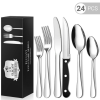 24 Piece Flatware Set for 4, TINANA Stainless Steel Flatware Set, Mirror Polished Cutlery Utensil Set, Durable Home Kitchen Eating Tableware Set, Fork